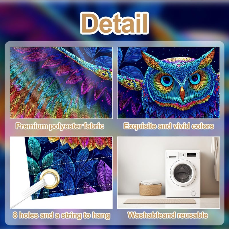 THISFIND Colorful Owl Garage Door Banner – Vibrant Night Sky Design with Multicolor Feathers for Outdoor Wall & Home Decor - Image 4